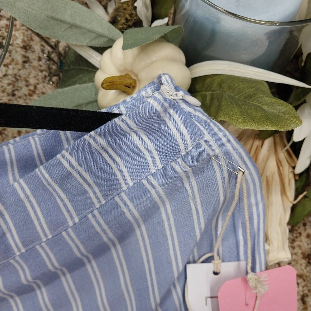 3526 Size Large Lumiere Blue Stripe Pants with Side Zipper and Shorts Lining.NWT - Picture 2 of 6